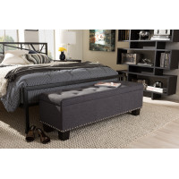 Baxton Studio BBT3136-OTTO-Dark Grey-H1217-20 Hannah Modern and Contemporary Dark Grey Fabric Upholstered Button-Tufting Storage Ottoman Bench